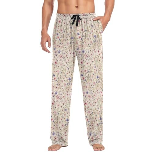 Men's Daisies Pajama Pants with Elastic Waistband | Soft Lounge Sleepwear | Breathable Sleep Pants for Home（643）3