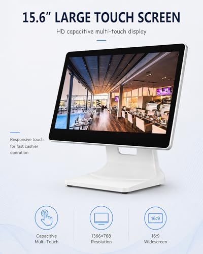 Image of Touch Screen Cash Register Monitor, a 15.6-Inch POS Cashier Register Featuring Extensive Interfaces, Ideal for Retail Stores, Restaurants, and Pharmacies