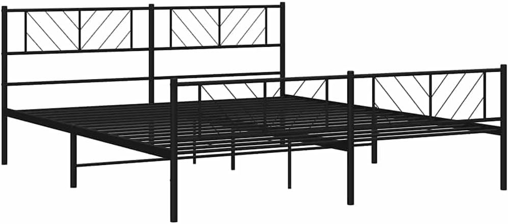 vidaXL Metal Bed Frame Black Powder-Coated Steel 72 x 84 in