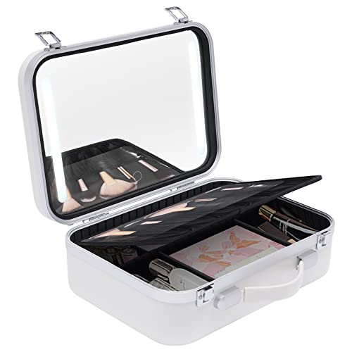 Neceser cosmético con espejo iluminado bolsa de maquillaje de viaje Tricolor regulable Case Maletín de maquillaje para viajes camping