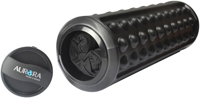 HomeStock Vibrating Foam Roller - Black Muscle Recovery Roller with Vibration & Storage - 19.5" Tri-Texture Massage Tool