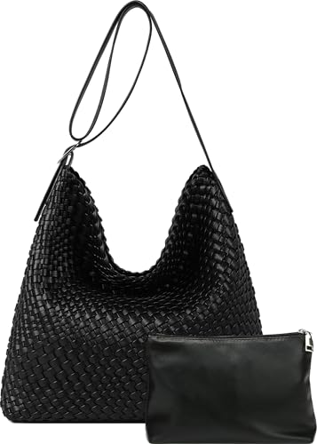 Woven Shoulder Bag for Women, Vegan Leather Tote Bag Large Summer Beach Handmade Satchel Travel Handbag