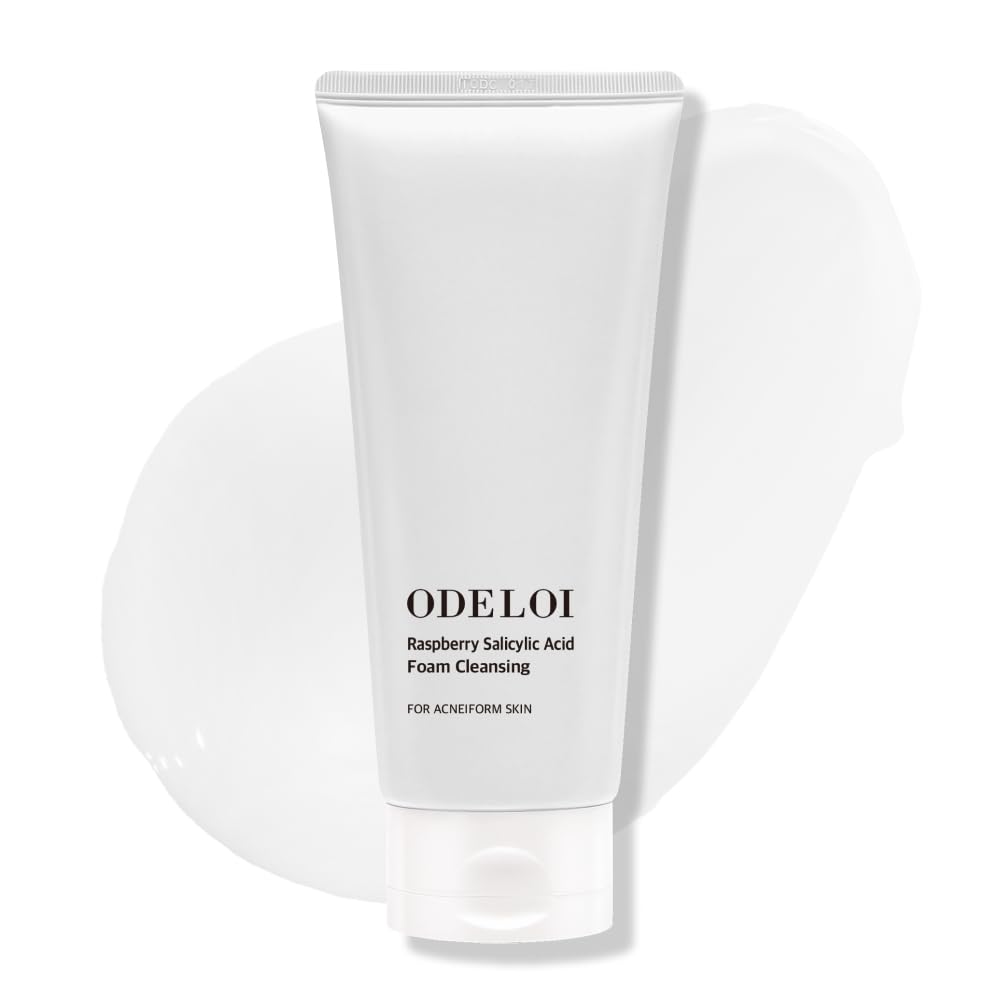 ODELOI Raspberry Salicylic Acid Foam Cleansing, Gentle Face wash with Rich Bubble, Raspberry Water, Berry Extract, Salicylic Acid, for Sensitive Skin,