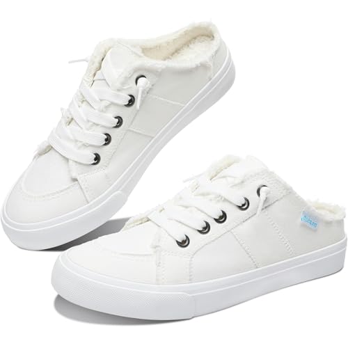 Image of Obtaom Women Canvas Mules Memory Foam Clipper Fashion Sneakers Comfortable Slip-On Mule Backless Holiday Shoes