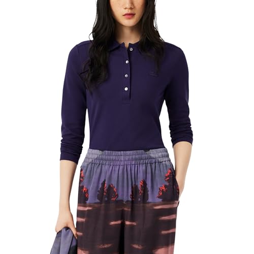 Lacoste Camisa polo feminina slim fit L.12.d stretch mini piqué, Roxa, 38