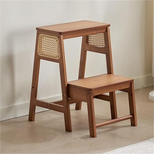 LYMGRZ Taburete Plegable de Dos Niveles, Escalera de Madera, 2 en 1, portátil, para Cocina, Armario, Interior, Multiusos (Talla única, marrón)