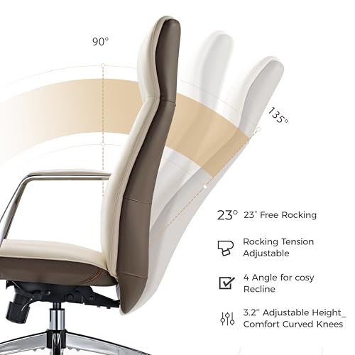Image of EUREKA ERGONOMIC Executive Office Chair, Silicone Leather Office Chair High Back, Ergonomic Desk Chair, Big and Tall with Adjustable Swivel Rolling for Home Office, Off-White