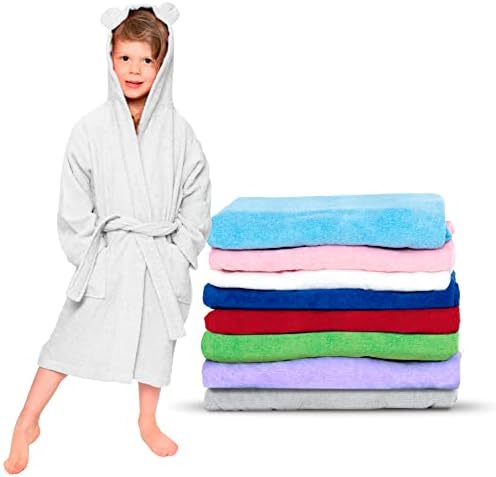 Twinzen - Kinderbademantel Mädchen oder Junge - 100% Baumwolle Ohne Chemikalien OEKO-TEX® - 2 Taschen, Gürtel, Kapuze mit Ohren