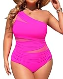 Aqua Eve Plus Size One Piece Swimsuit for Women Tummy Control Bathing Suits One Shoulder Swimwear Hot Pink 18W
