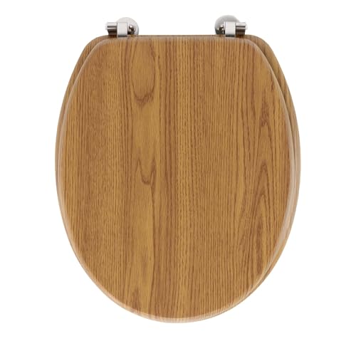 Douceur d'Intérieur, Abattant WC à Charnières Métal (37 x 47 cm) Strata Chene, MDF Effet Bois