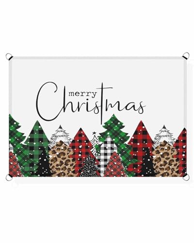 Boanket Sun Shade Sail 8' x 10', Christmas Tree Rectangular Waterproof Outdoor Sun Shades, Xmas Tree Green Red Black Plaid Leopard Shade Cloth for Patio Deck Terrace Garden Lawns Beach Backyard
