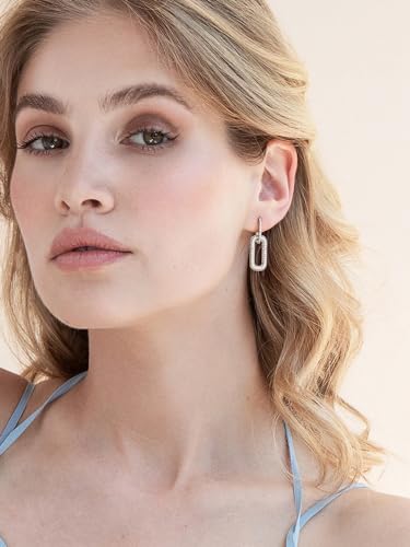 SWEETV 14K Gold Convertible Paperclip Earrings for Women, Cubic Zirconia Dainty Link Huggie Hoop Earrings, Frame Drop Dangle Earrings3