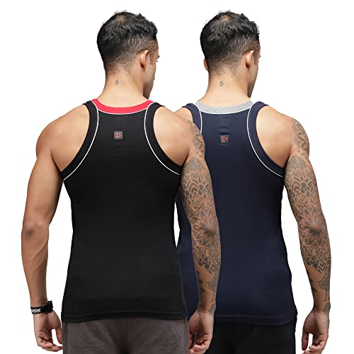 Image of sporto Men's Round Neck Solid Vest, 100% Super Combed Cotton, Ultra Light, Sleeveless - Combo Pack