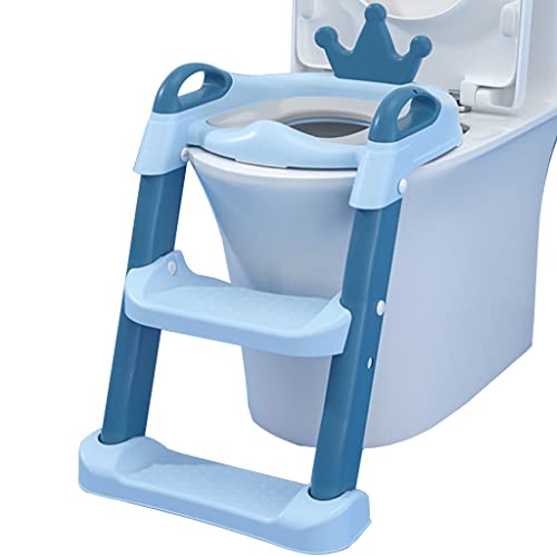 Potty Training Toilet Seat with Step Cute Crown Potty with Ladder with Backrest Adjustable Folding Potty Chair for Girls and Boys Load-Bearing 75kg (Color : Dark Blue Size : 59 * 52 * 41cm) (Light Bl