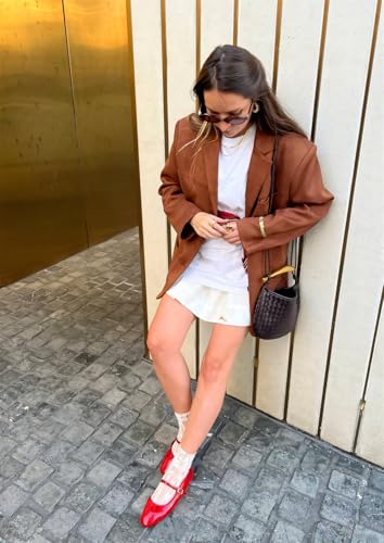 Women's Faux Suede Blazer Jacket 2024 Fall Winter Oversized Old Money Coat3