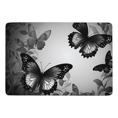 Tapis de bain super absorbant anti-glissade design papillon noir gris