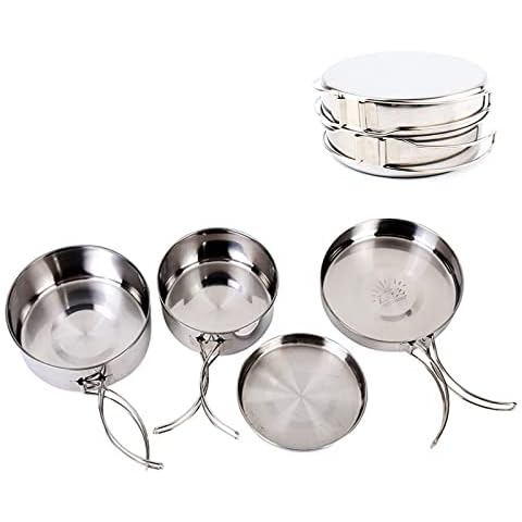 TourKing 4Pcs Stainless Steel Camping Cookware Set Cover