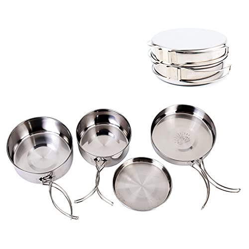 TourKing 4Pcs Camping Cookware, Ration Packs Camping Essentials,2-3 People Multifunctional Portable Stainless Steel Camping Cooking Set for Outdoor Camping Hiking Picnic