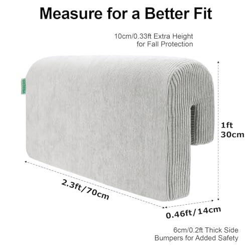 Image of AEOCOO Bed Bumpers for Toddlers, Size 2.3 Ft, Toddler Bed Rail Bumper Protector for Loft Beds & Bunk Beds, Bed Rail Height Extender Bed Guardrail, Anti-Bump | Fall Prevention, Gray