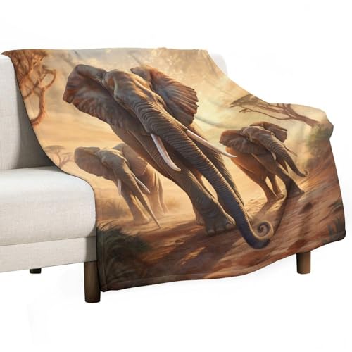ECWECC Kuscheldecke Fleecedecke Elefanten Flanell Sofadecke Decke Weich Flauschig Afrikanisches Tier Wohndecken Couchdecke Blanket Für Bett Sofa Schlafzimmer Büro 150x200cm