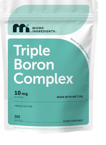 Micro Ingredients Triple Boron Complex 10mg Per Serving 360 Softgels with MCT Oil | Boron Supplement for Men & Women | Boron Glycinate Citrate & Aspartate Triple Action Formula | Non-GMO Gluten Free