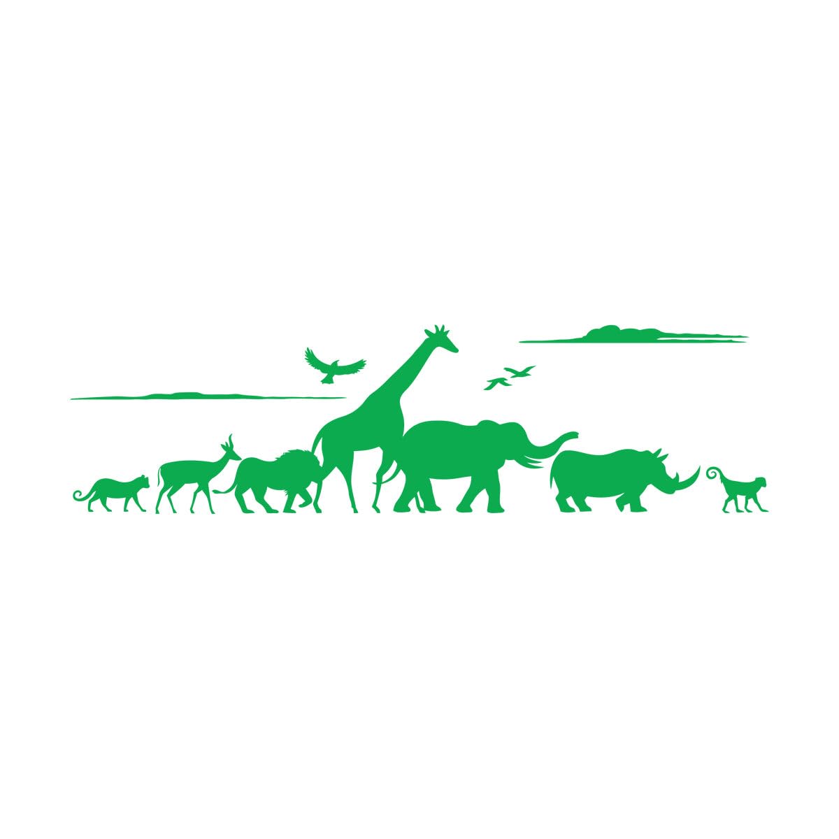 Vinyl Wall Stickers African Animals Safari Giraffe Rhinoceros Monkey Elephant Lion 34.5x120.8cm Art Mural Painting Large Green