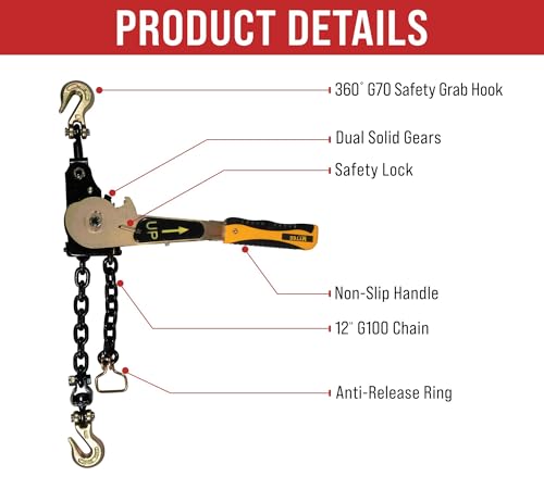 Image of Mytee Products (8 Pack) 3 /8 inch - 1 /2 inchEasy Ratchet Chain Binder with Grab Hooks & 6000 lbs WLL - Heavy Duty Tie Down Ratchet Load Binder for Flatbed Trailers & Trucks