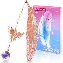 Vintage Metal Feather Bookmark with Butterfly and Crushed Diamond Glass Beads as Pendant, Unique Birthday Gift Mothers Day Christmas Teachers Day for Readers Book Lovers-Rose Gold