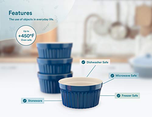 Kook 8 Oz Porcelain Ramekins, Oven Safe, For Baking Pot Pies, Creme Brulee. Lava Cake, Set Of 6 (Navy) #TOP4