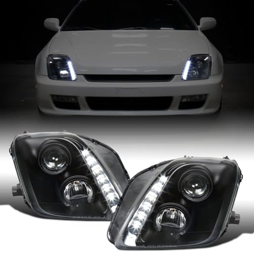 Ronnin - Fits 1997-2001 Honda Prelude Upgraded Replacement Projector Headlights LED Running Lights Assembly Pair | Black