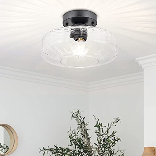 Tehenoo Modern Flush Mount Light Fixture,Textured Glass Shade,Matte Black Light Fixtures Ceiling For Living Room,Dining Room, Bedroom, Cafe, Bar, Corridor, Hallway, Entryway, Passway #TOP1