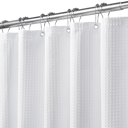 FYundXZH Robuster Duschvorhang aus Waffelpiqué mit Edelstahlhaken – Dickes Stoffgewebe für Bad, Hotel, Spa und Salon – 183 x 183cm (Weiß)