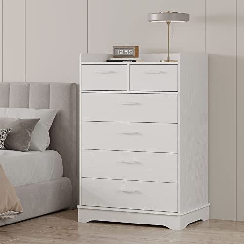 Hasuit White 6 Drawer Dresser, Wooden Storage Chest Of 6 Drawers, Vertical Large Capacity Clothing Storage Organizer, Tall Dressers For Bedroom, Hallway, Entryway #TOP6