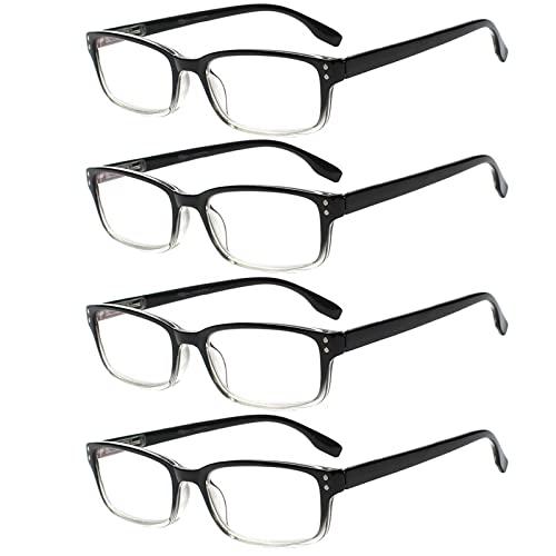 Image of Kerecsen 4 Pack Reading Glasses for Men and Women with Spring Hinges, Lightweight Black Rectangular Readers Eyeglasses (4 Pack Black /Clear, 1.5, x)