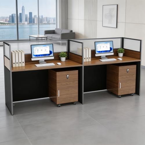 Gguileb Cubicle Desk with Privacy Partitions (2 Person-S, w/cab.)