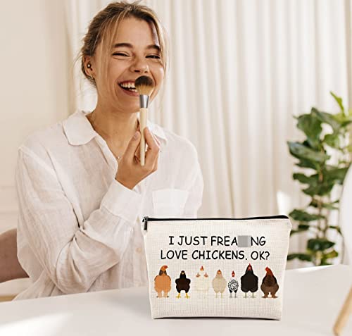 Ohsul I Just Freaking Love Chickens Ok Makeup Bag,Funny Cartoon Various Chickens Hens Cosmetic Bag Travel Pouch,Chicken Lovers Gifts,Women Teen Girls Gifts,Mom Gifts #TOP2