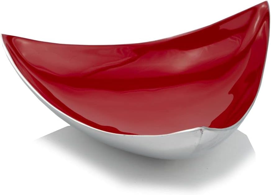 Modern Day Accents 3270 Poppy Red Trigon Tray Decor, Red Enamel, Silver and Red Decorative Tray, Aluminum, Triangle Fruit Tray, Fruit Bowl, Potpourri Bowl, Home, Office, Kitchen Décor