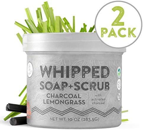 Whipped Soap + Scrub Body Wash - Detoxifying Charcoal and Lemongrass - Luxurious Body Wash and Scrub for an Exfoliating Head to Toe Cleanse