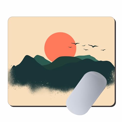 Image of Scenic Landscape Mouse Pad 9 x 7.5 Inch (23 x 19 cm) | Minimalist Mountain Sunset Design | Non-Slip Rubber Base | Smooth Surface | 3mm Thick Mouse Pad for Office, Home & Study