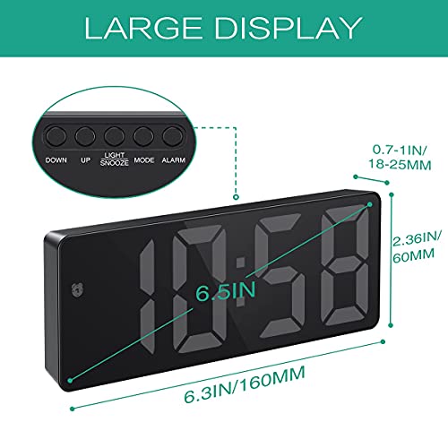 Oria Digital Clock, Led Alarm Clock, 6.5Inch Large Display Led Clock With Snooze, Usb Charging Ports, 3 Adjustable Brightness Suitable For Bedroom, Office #TOP5