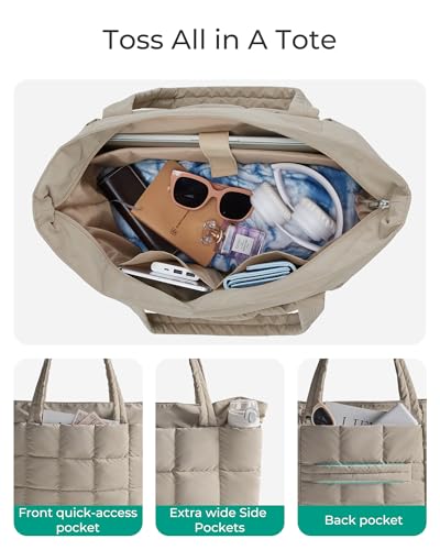 Image of BAGSMART Expandable Tote Bag for Women, Puffer Work Tote Handbag, Quilted Carry On Bag for Travel Gym