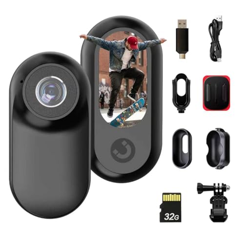 Image of fceoul Mini Body Camera 1080P, Mini Action Camera withScreen & 32GB Memory Card, Thumb Pov Camera forCycling, Helmet, Pets & Vlogging