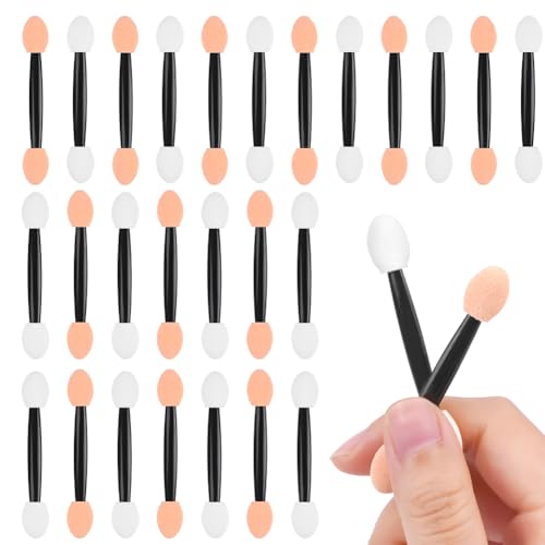 LOPHE 50PCS Sponge Eyeshadow Applicators, Disposable Beige Eye Shadows Sponge Brushes, Dual Sided Eyeshadow Brushes Eye Shadows Sponge Applicators Sticks for Eyeliner Makeup Arts Crafts Art Beauty