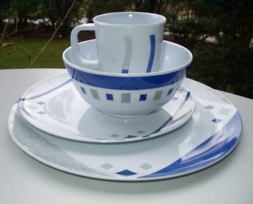 16-Piece Melamine Set, Cubic Blue, Camping Crockery