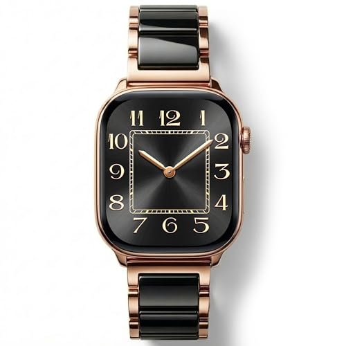 Image of V.R.HOPE Apple Watch Band for Women 38mm 40mm 41mm 42mm Fashion Rose Gold Stainless Steel Metal Strap with Resin Inlay, Fashion Bracelet Compatible with iWatch Series 11 /10 /9 /8 /7 /6 /5 /4 /3 /2 /1 /SE (Black+Rose Gold)