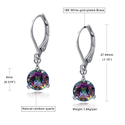 White Gold Plated Leverback Earrings Dangle Drop Nickel Free With Natural Rainbow Quartz 8Mm #TOP4