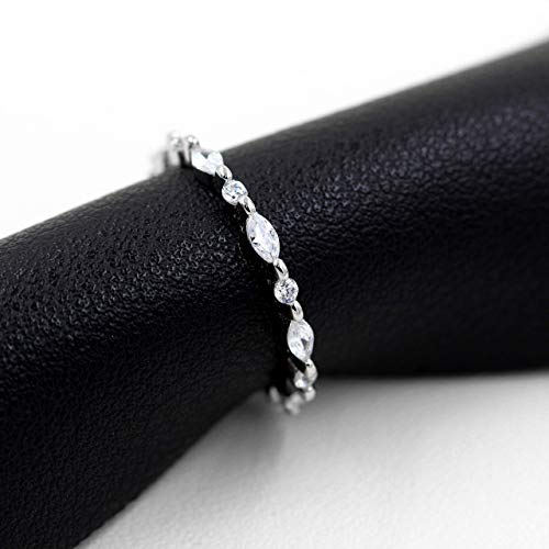 Uloveido 925 Sterling Silver Eternity Band Milgrain Rings Stack with Marquise & Round Cut Cubic Zirconia WR1344