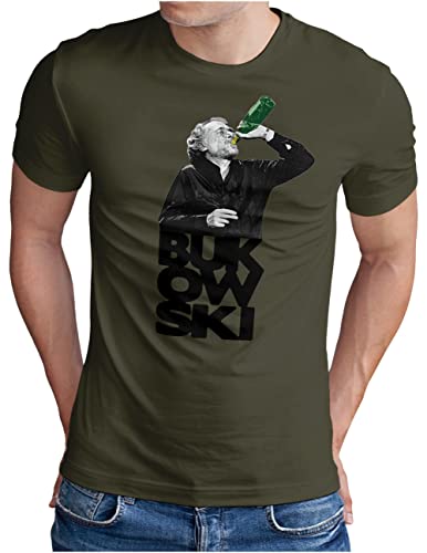 Photo de OM3® Charles Bukowski T-shirt pour homme Motif icône de poète culte Tailles S à 5XL, Olive, L