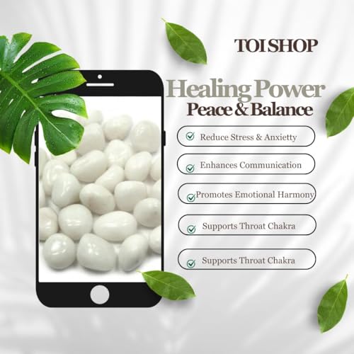 Image of White Agate Tumble /Pebbles Stone. for Reiki, Crystal, Vastu, Fang Shui Aura, Home Decor, Office Decor, Gifting, Good Luck, showpiece etc. (White, 400 gm)