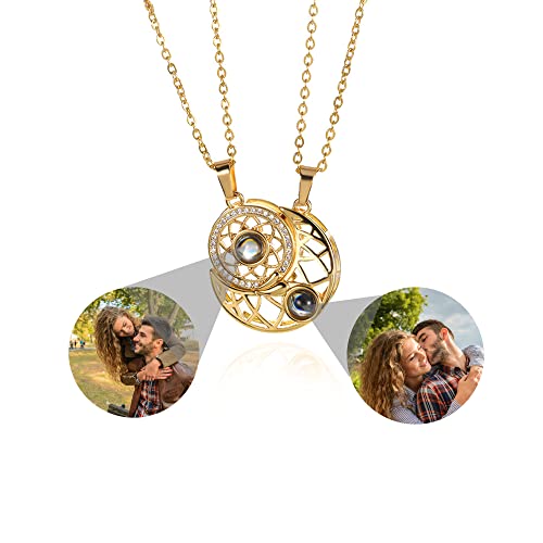 Collier de projection de photo personnalisé Collier de couple magnétique correspondant au soleil et à la lune 100 langues Je t'aime Projection BFF Couples Collier 925 Bijoux en argent sterling Cadeau Cover